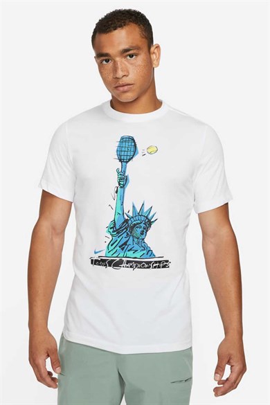  Nike Court Men DF Tee NYC Liberty Beyaz Erkek Tenis T-Shirt